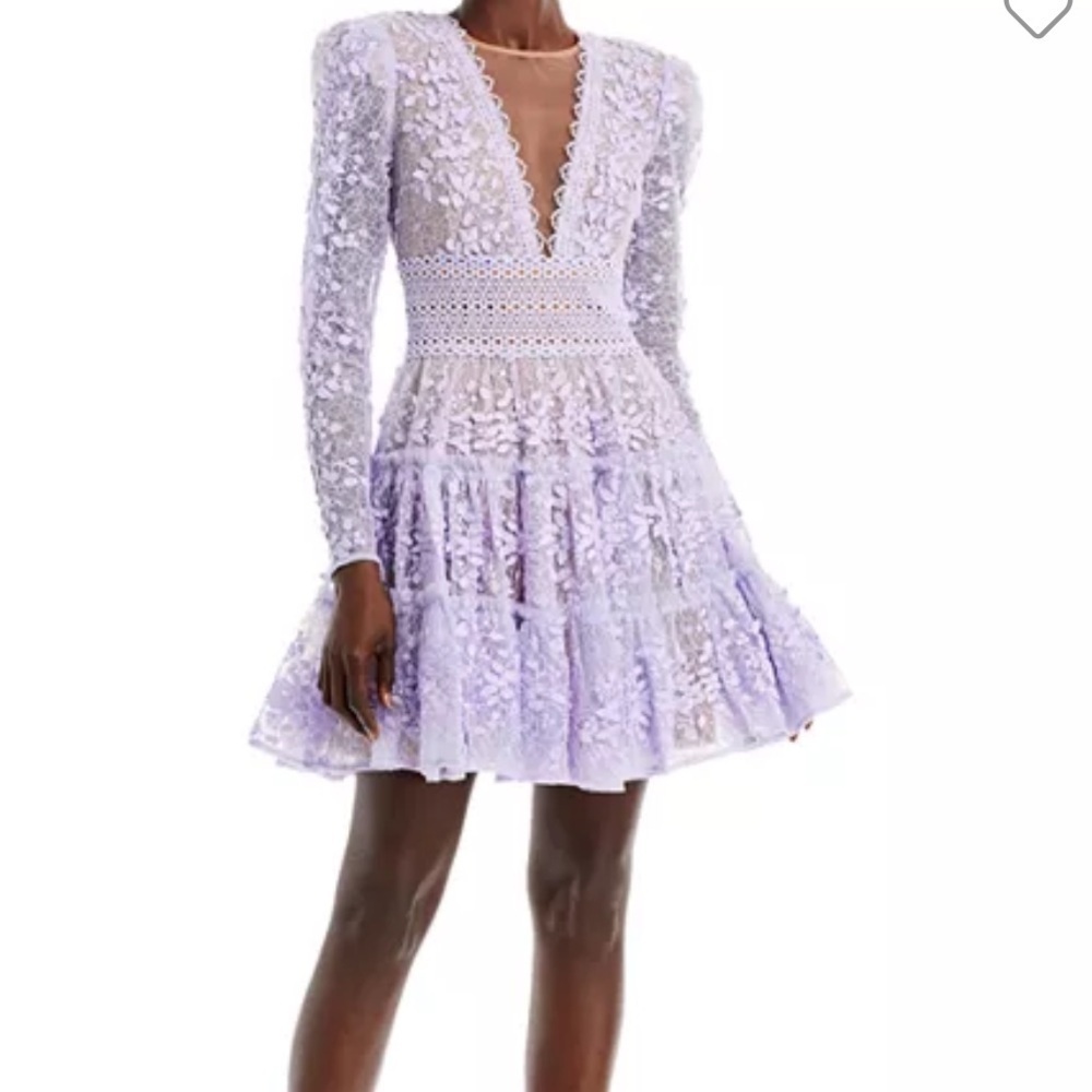 Elegant Lavender Lace Long Sleeve Dress